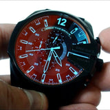 Diesel Mega Chief Black Dial Black Leather Strap Watch For Men - DZ4323