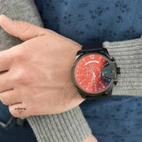 Diesel Mega Chief Black Dial Black Leather Strap Watch For Men - DZ4323