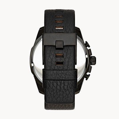 Diesel Mega Chief Black Dial Black Leather Strap Watch For Men - DZ4323