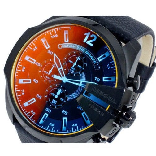 Diesel Mega Chief Black Dial Black Leather Strap Watch For Men - DZ4323