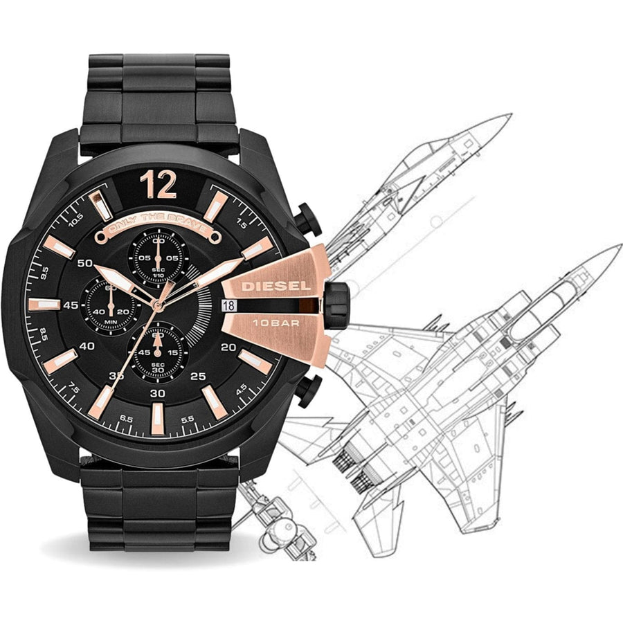 Diesel Mega Chief Black Dial Black Steel Strap Watch For Men - DZ4309