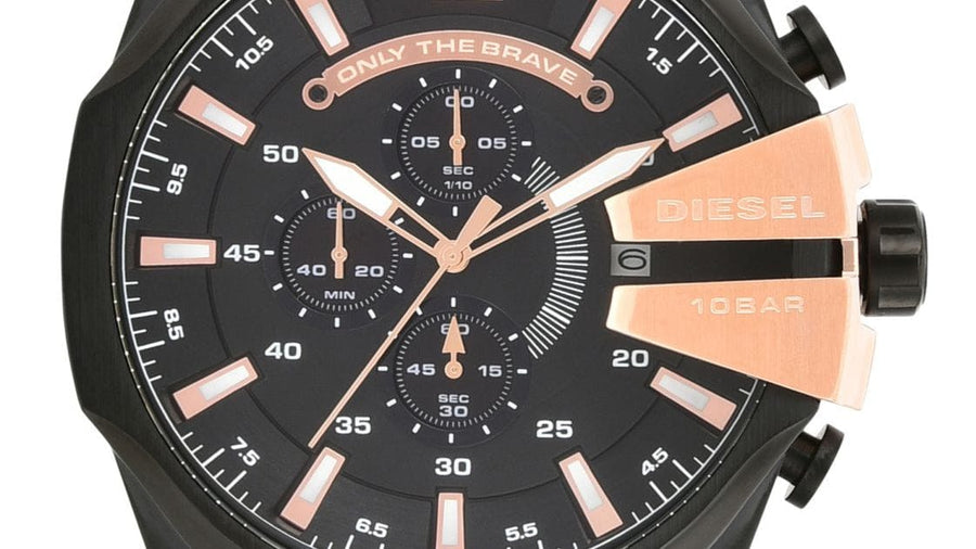 Diesel Mega Chief Black Dial Black Steel Strap Watch For Men - DZ4309