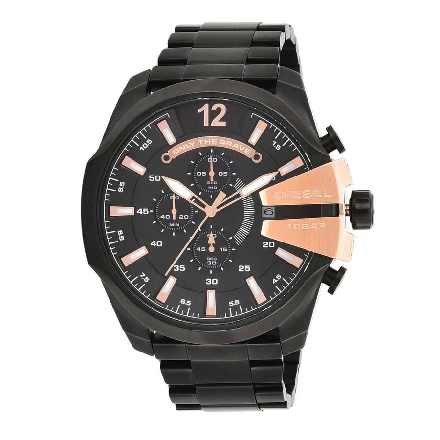 Diesel Mega Chief Black Dial Black Steel Strap Watch For Men - DZ4309