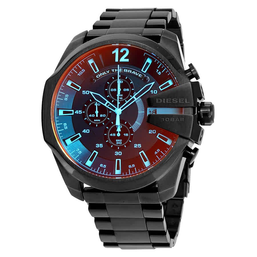 Diesel Mega Chief Black Dial Black Steel Strap Watch For Men - DZ4318