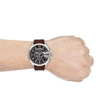 Diesel Mega Chief Black & Silver Round Dial Brown Leather Strap Watch For Men - DZ4290
