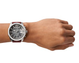 Diesel Mega Chief Black & Silver Round Dial Brown Leather Strap Watch For Men - DZ4290