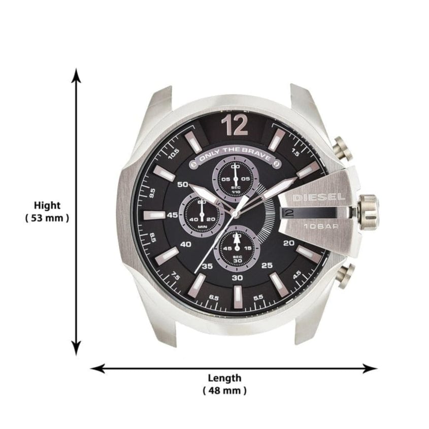 Diesel Mega Chief Black & Silver Round Dial Brown Leather Strap Watch For Men - DZ4290