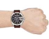 Diesel Mega Chief Black & Silver Round Dial Brown Leather Strap Watch For Men - DZ4290