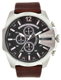 Diesel Mega Chief Black & Silver Round Dial Brown Leather Strap Watch For Men - DZ4290