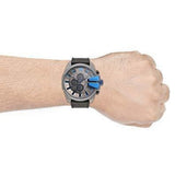 Diesel Mega Chief Chronograph Black Dial Black Leather Strap Watch For Men - DZ4500