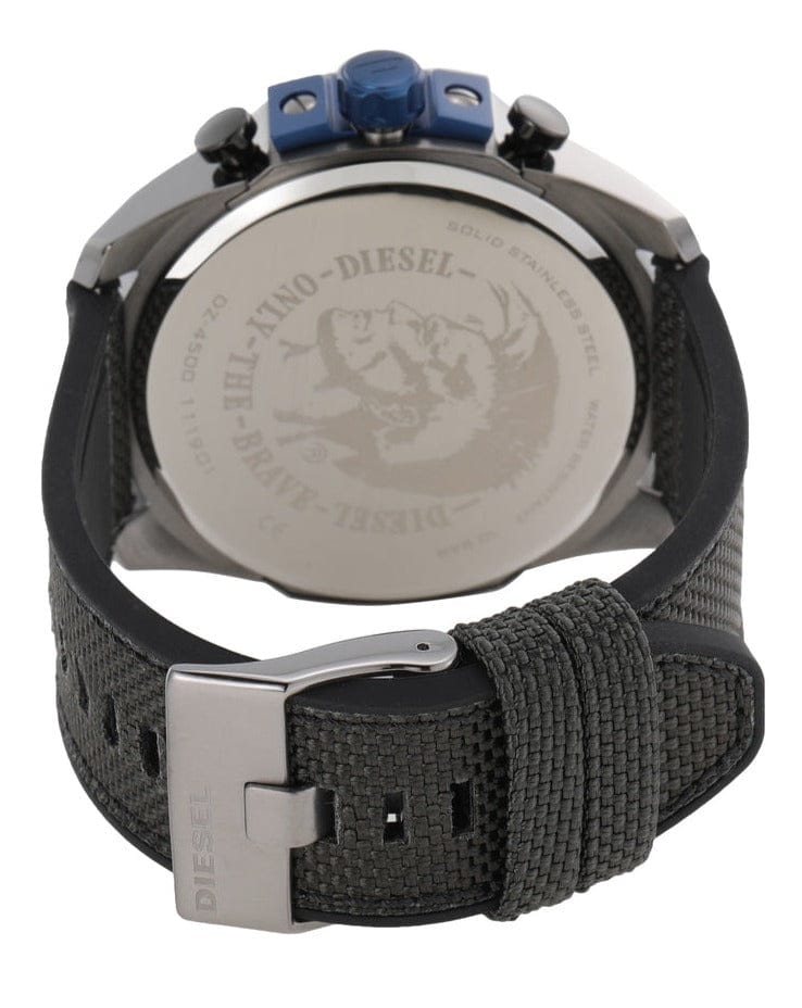 Diesel Mega Chief Chronograph Black Dial Black Leather Strap Watch For Men - DZ4500