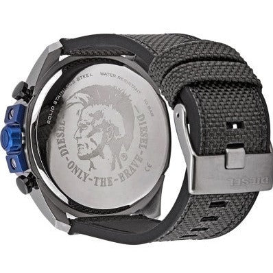 Diesel Mega Chief Chronograph Black Dial Black Leather Strap Watch For Men - DZ4500