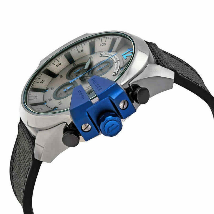Diesel Mega Chief Chronograph Black Dial Black Leather Strap Watch For Men - DZ4500