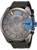 Diesel Mega Chief Chronograph Black Dial Black Leather Strap Watch For Men - DZ4500
