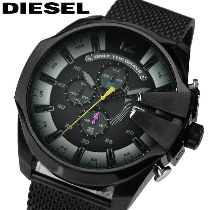 Diesel Mega Chief Chronograph Black Dial Black Mesh Bracelet Watch For Men - DZ4514