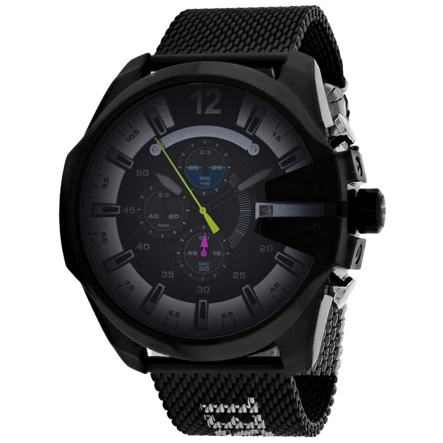 Diesel Mega Chief Chronograph Black Dial Black Mesh Bracelet Watch For Men - DZ4514