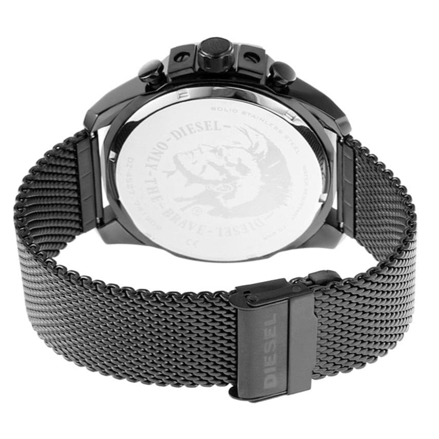 Diesel Mega Chief Chronograph Black Dial Black Steel Strap Watch For Men - DZ4527