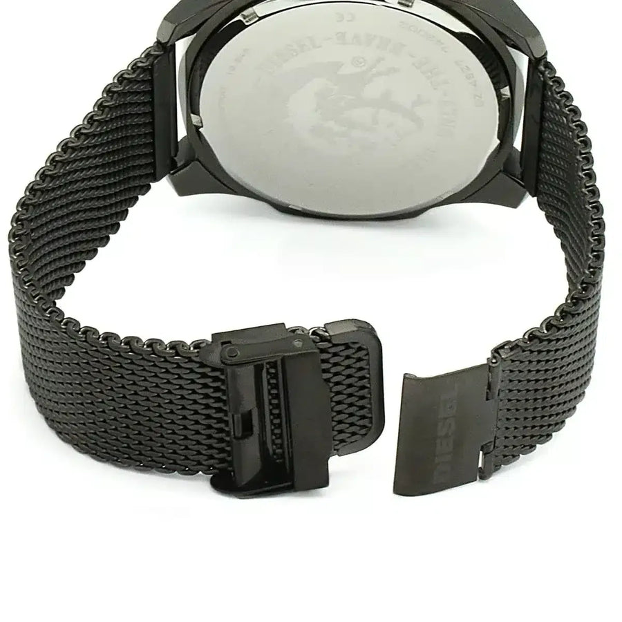 Diesel Mega Chief Chronograph Black Dial Black Steel Strap Watch For Men - DZ4527