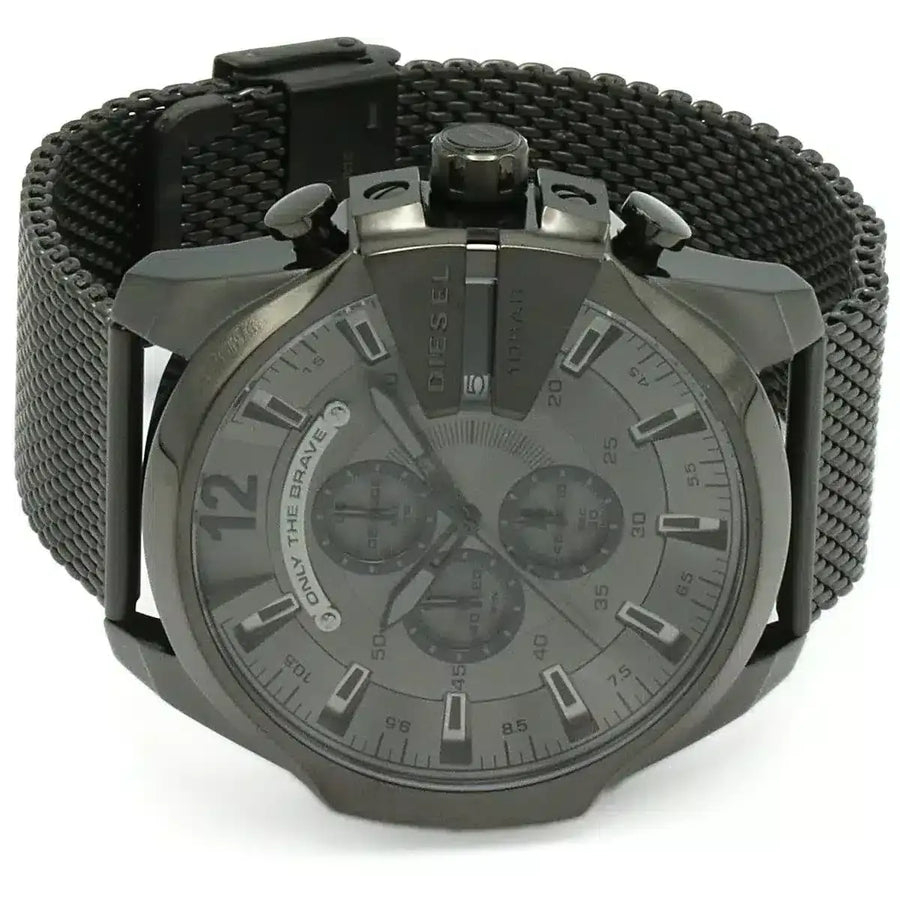 Diesel Mega Chief Chronograph Black Dial Black Steel Strap Watch For Men - DZ4527