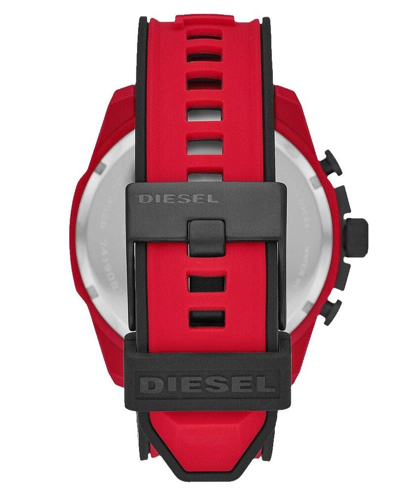 Diesel Mega Chief Chronograph Black Dial Red Rubber Strap Watch For Men - DZ4526