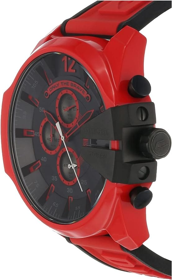 Diesel Mega Chief Chronograph Black Dial Red Rubber Strap Watch For Men - DZ4526