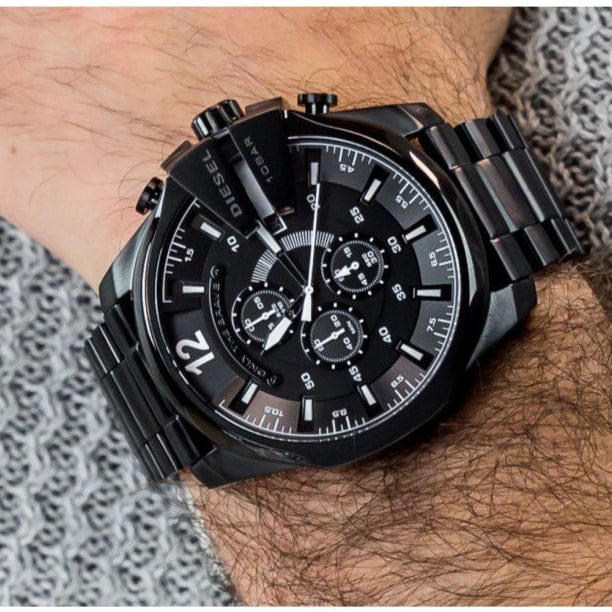 Diesel Mega Chief Chronograph Black Steel Strap Watch For Men - DZ4283
