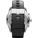 Diesel Mega Chief Chronograph Blue Dial Black Leather Strap Watch For Men - DZ4423