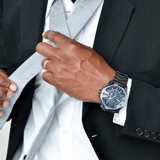 Diesel Mega Chief Chronograph Blue Dial Black Steel Strap Watch For Men - DZ4329