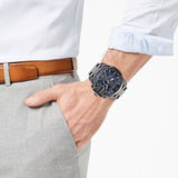 Diesel Mega Chief Chronograph Blue Dial Black Steel Strap Watch For Men - DZ4329