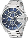 Diesel Mega Chief Chronograph Blue Dial Silver Steel Strap Watch For Men - DZ4417