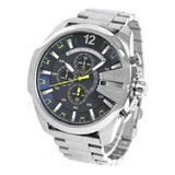 Diesel Mega Chief Chronograph Blue Dial Silver Steel Strap Watch For Men - DZ4465