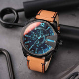 Diesel Mega Chief Chronograph Copper Dial Brown Leather Strap Watch For Men - DZ4476
