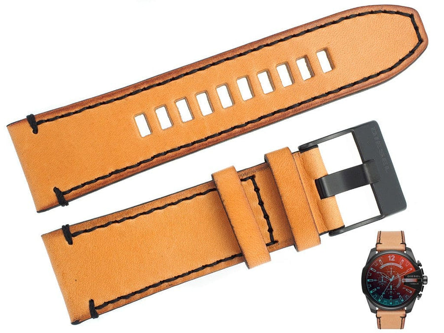 Diesel Mega Chief Chronograph Copper Dial Brown Leather Strap Watch For Men - DZ4476