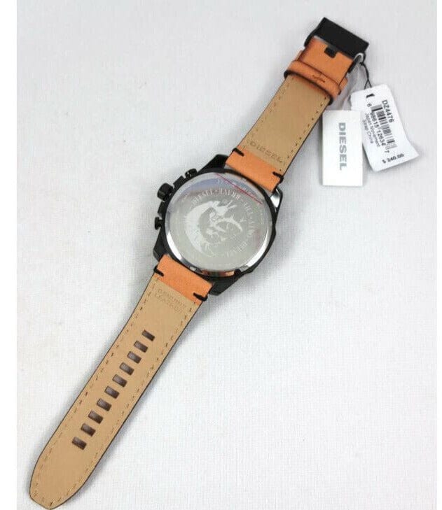 Diesel Mega Chief Chronograph Copper Dial Brown Leather Strap Watch For Men - DZ4476