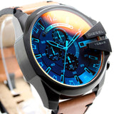 Diesel Mega Chief Chronograph Copper Dial Brown Leather Strap Watch For Men - DZ4476
