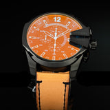 Diesel Mega Chief Chronograph Copper Dial Brown Leather Strap Watch For Men - DZ4476