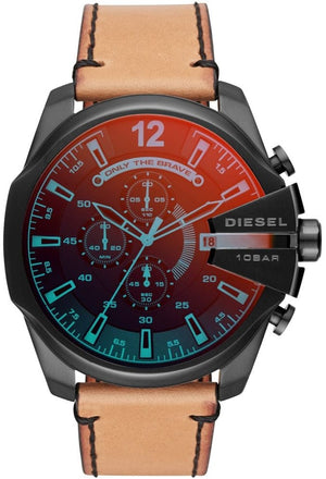 Diesel Mega Chief Chronograph Copper Dial Brown Leather Strap Watch For Men - DZ4476