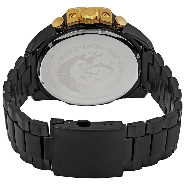 Diesel Mega Chief Chronograph Gold Dial Black Steel Strap Watch For Men - DZ4485
