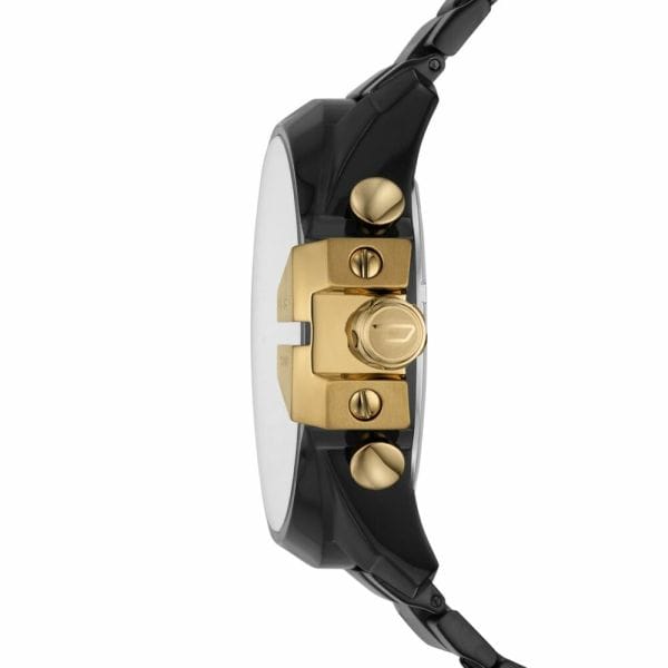 Diesel Mega Chief Chronograph Gold Dial Black Steel Strap Watch For Men - DZ4485