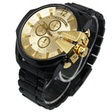Diesel Mega Chief Chronograph Gold Dial Black Steel Strap Watch For Men - DZ4485