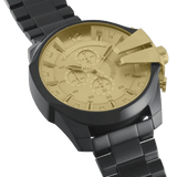 Diesel Mega Chief Chronograph Gold Dial Black Steel Strap Watch For Men - DZ4485