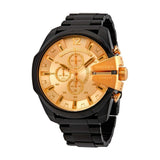 Diesel Mega Chief Chronograph Gold Dial Black Steel Strap Watch For Men - DZ4485