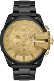 Diesel Mega Chief Chronograph Gold Dial Black Steel Strap Watch For Men - DZ4485