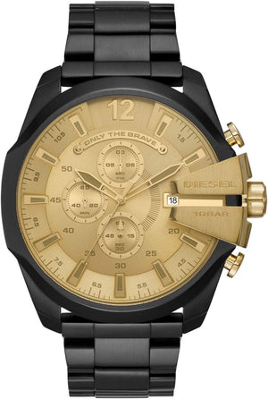 Diesel Mega Chief Chronograph Gold Dial Black Steel Strap Watch For Men - DZ4485
