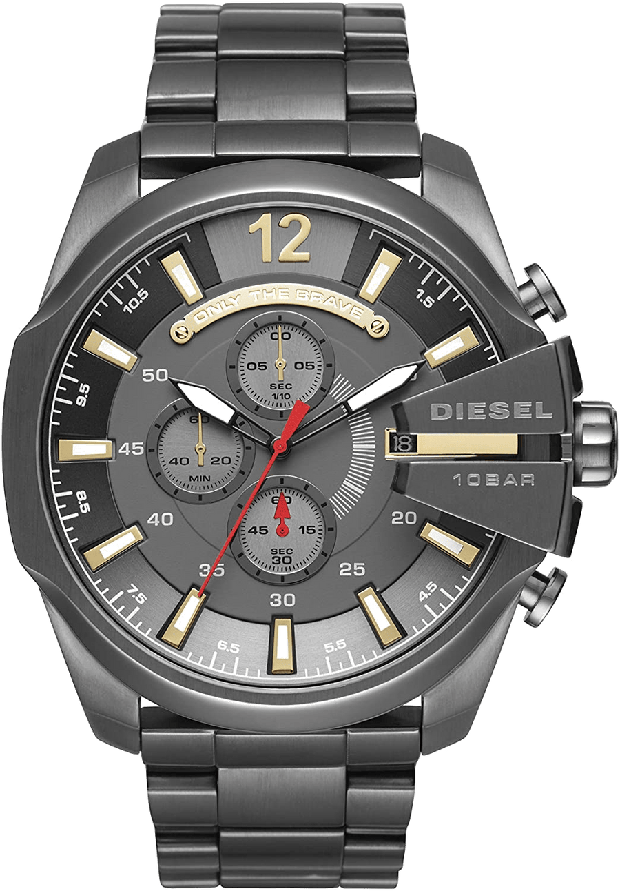 Diesel  Mega Chief Chronograph Grey Dial Grey Steel Strap Watch For Men - DZ4421