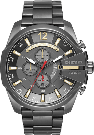 Diesel  Mega Chief Chronograph Grey Dial Grey Steel Strap Watch For Men - DZ4421