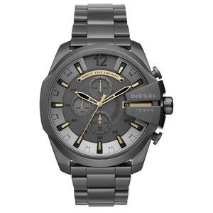 Diesel Mega Chief Chronograph Grey Dial Grey Steel Strap Watch For Men - DZ4466