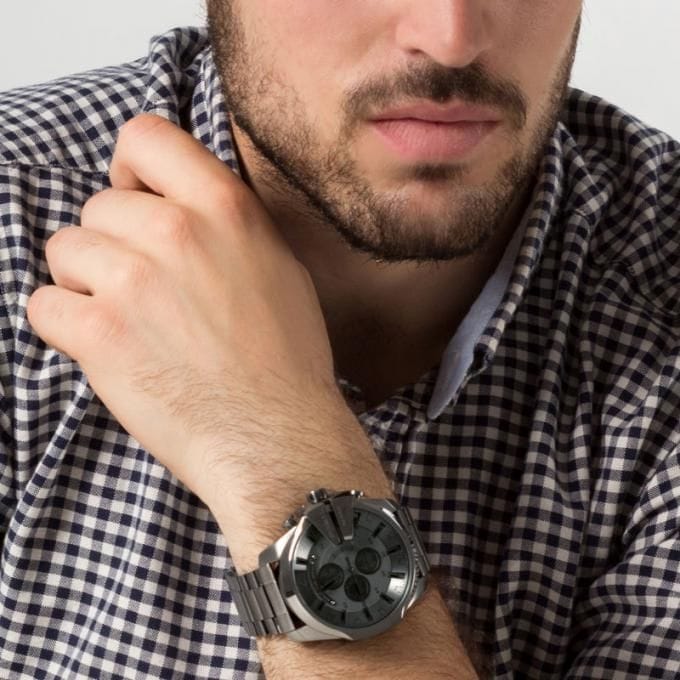 Diesel Mega Chief Chronograph Grey Dial Gunmetal Men's Watch - DZ4282