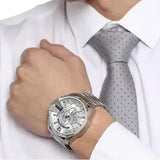 Diesel Mega Chief Chronograph Silver Dial Silver Steel Strap Watch For Men - DZ4477