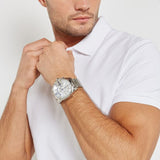 Diesel Mega Chief Chronograph Silver Dial Silver Steel Strap Watch For Men - DZ4477